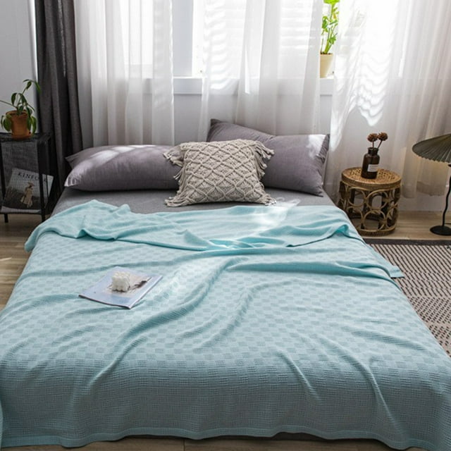 Fiudx Manta de Algodón Suave y Transpirable, Ligera para Todas Las Estaciones, Lavable a Máquina, Versátil, para Dormir Cómodamente, Color Café, Azul y Verde, 200 X 150 Cm.