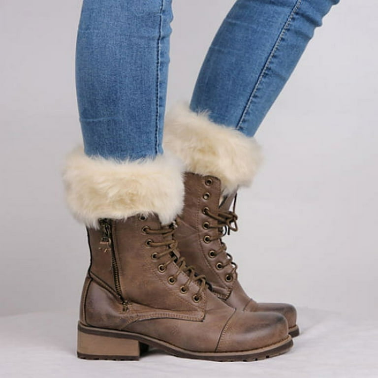 Besufy Adult Women Boot Topper Autumn Winter Furry Ribbed Boot Cuffs Leg Warmers