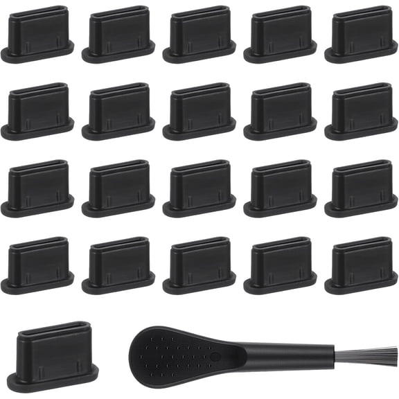 20 PCS USB C Dust Plug, Black Silicone Type C Anti Dust Plugs with Cleaning Brush Cover TypeC Port Rubber Plug Protector Cap Charging Port Dusts Plugs Cover for Most TypeC Mobile Phone Tablet