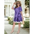 thumbnail image 3 of VEPKUL Women's Plus Size Casual Printed Round Neck Lace Button Short Sleeves Dress B-Purple_4X, 3 of 7