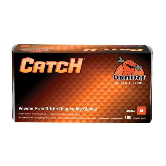 Catch® Nitrile Powder Free 8 Mil Textured Gloves Orange Med - Case of 1000