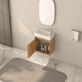 thumbnail image 5 of 16" Small Bathroom Vanity Wall Mounted,Small Acacia Solid Wood Bathroom Vanity with White SMC Resin Basin, Modern Bathroom Vanity with Soft-Close Door, 5 of 10