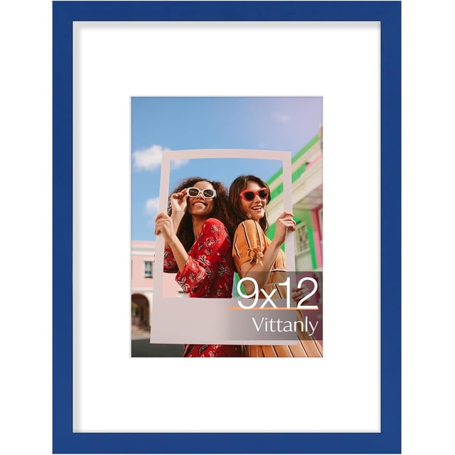 Vittanly 9x12 Picture Frame, Display Pictures 6x8 with Mat or 9x12 without Mat, Premium Material with Shatter Resistant Plexiglass, Photo Frame for Wall or Table Top Display, Royal Blue, 1 Pack