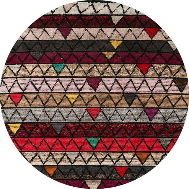 Ahgly Company Tapis Rond Intérieur Abstrait Amande Foncé Brun Oriental, 8 Pieds Rond