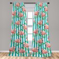 thumbnail image 4 of Ambesonne Tropical Curtains, Flamingos Exotic Foliage, Pair of 28"x63", Dark Seafoam and Soft Pink, 4 of 5