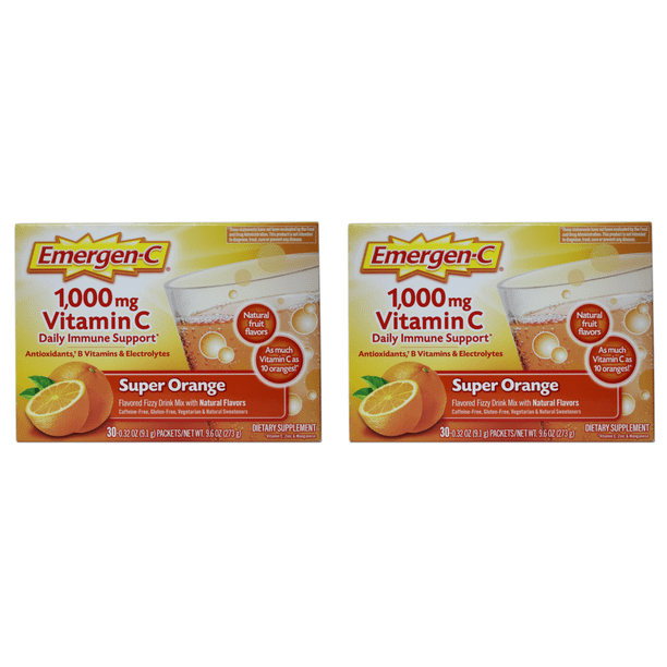 EmergenC Vitamin C Flavored Fizzy Drink Mix Packets, Super Orange 30