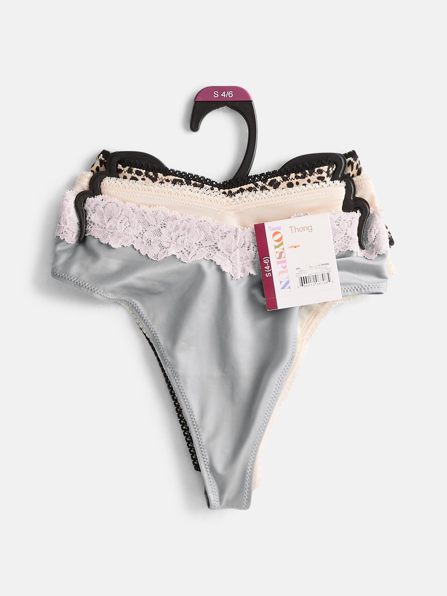 Joyspun Women's Shine & Lace Thong, 3-Pack, XS - XXXL