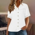 thumbnail image 2 of Womens Denim Shirt Business Casual Button Down Work Blouses Puff Sleeve Summer Tops, 2 of 5