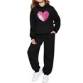 thumbnail image 2 of Conjunto de sudadera con capucha de manga larga para niños con estampado en forma de corazón y pantalones deportivos con lazo en las piernas, conjunto deportivo informal de dos piezas para niños, poli, 2 of 5