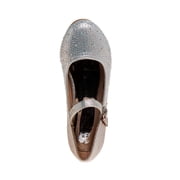 Badgley Mischka Little Kids Girls Block Heel Rhinestone Dress Shoes, Silver, 2