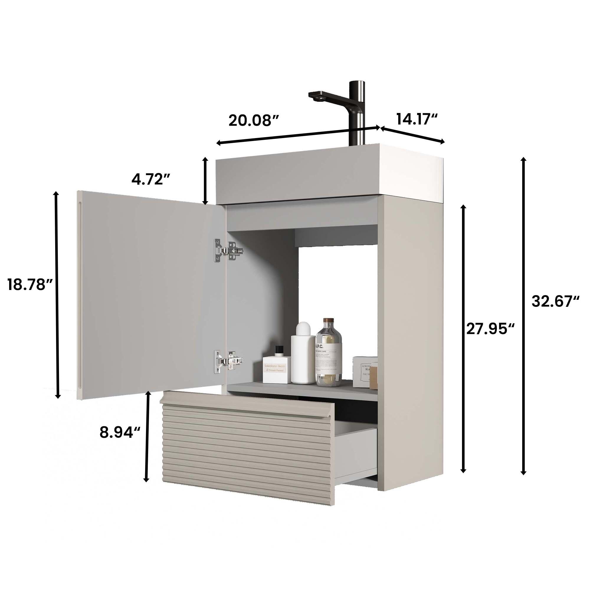 Vanity With Sink, Gada 20" Striped Cashmere Grey Bathroom Vanity with Ceramic Sink, Freestanding Bathroom Cabinet for Modern Bathroom, KD, Grey Bathroom Vanity,Mdf Single Sink Vanity