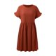 thumbnail image 4 of Vestido largo de lino liso con cuello redondo para mujer - Corte holgado, poliéster, elegante vestido informal de verano, 4 of 5