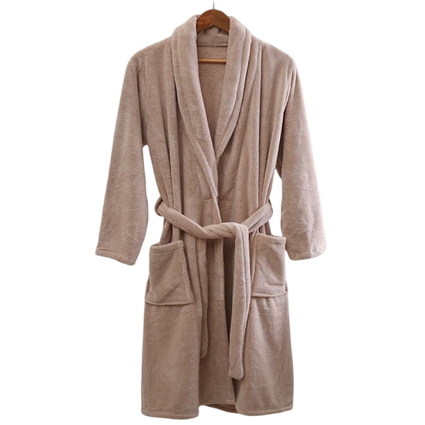 Qarigey Ropa de dormir de terciopelo Coral, Toalla de baño grande gruesa, albornoz largo para parejas, camisón transpirable, pijamas cálidos Pijama Café