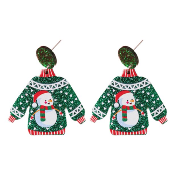 Pendientes Navideños TQEHS Creativos De Suéter Color Verde Joyas De Muñeco De Nieve