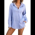 thumbnail image 3 of Camisas de Mujer con Botones, Camisa de Vestir de Larga, Blusa de Trabajo con Cuello Texturizado, Blusas Casuales Elegantes. Azul S, 3 of 10