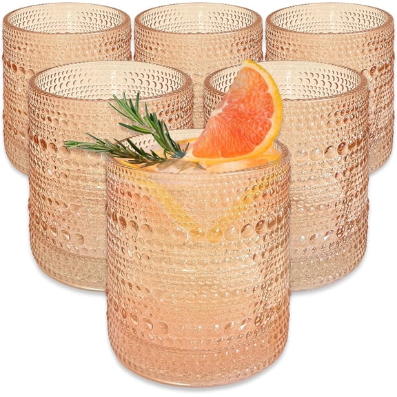 Rose Gold Cups Pink Hobnail Beaded Drinking Glasses Set of 6-10 oz Vintage Glassware Set Cocktail Glass Set, Juice Glass, Water Cups | Makes A Great Hostess Gift, Gift for New Home Owners
