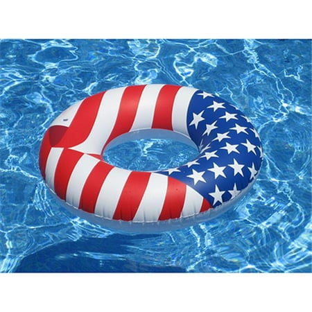Swimline 90196 Round 36 Inch Inflatable Patriotic American Flag Swimming Pool or Lake Tube Lounger Water Float for Kids and Adults, Red, White, Blue
