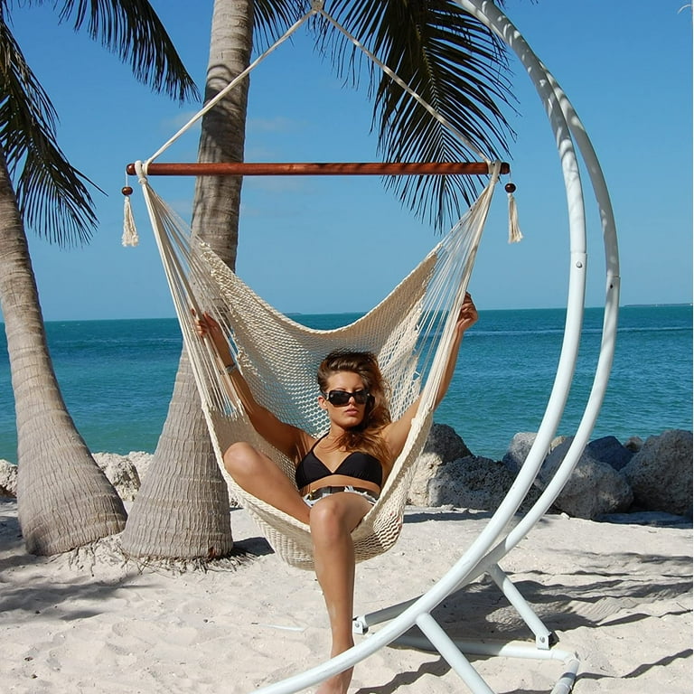 Large Caribbean Hammock Chair with Footrest 48 Inch Polyester