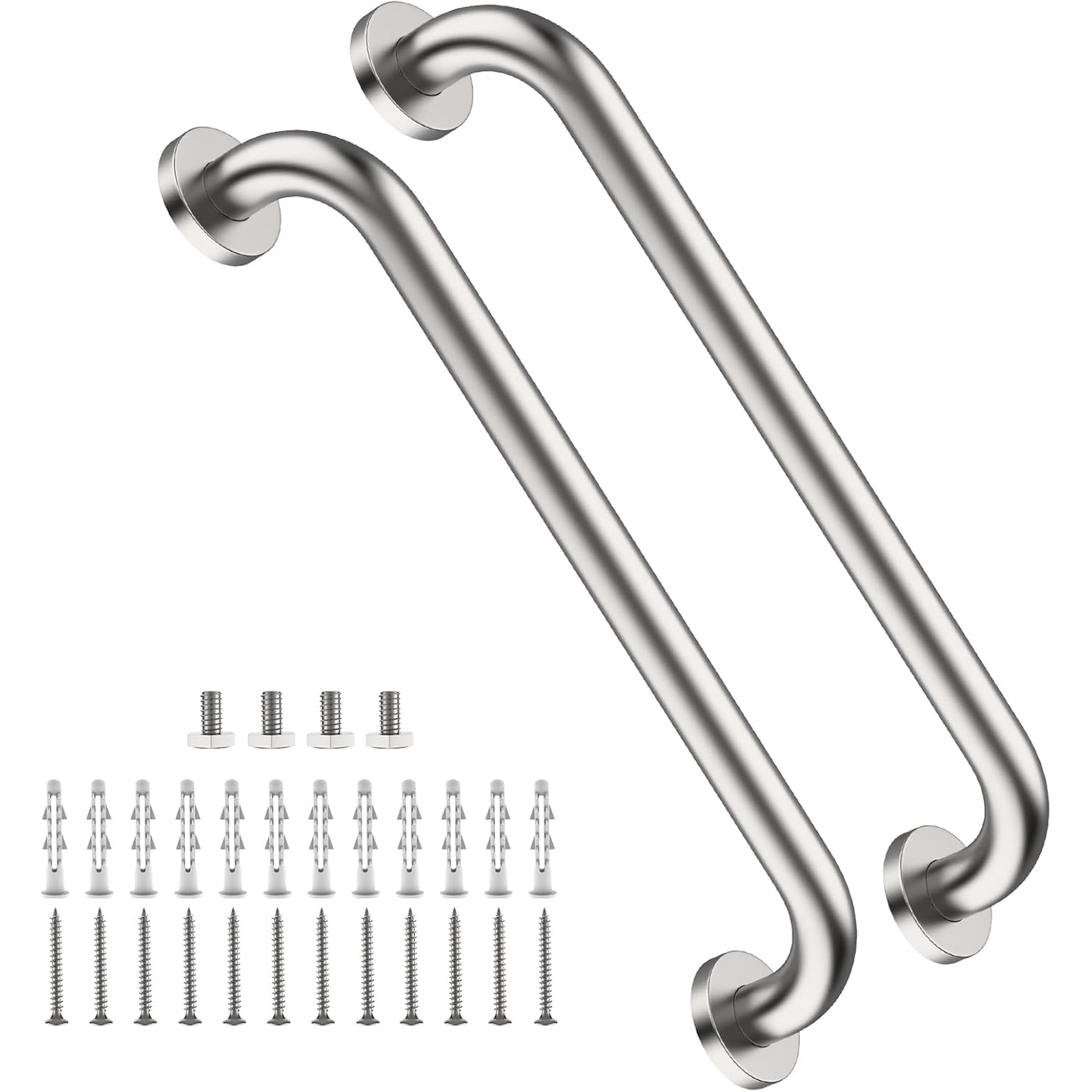 2 Pack 16 Inch Shower Grab Bar Satin Brushed Nickel, Stainless Steel Safety Grab Bar Handle, Bathroom Balance Bar, Safety Hand Rail Support - Handicap, Elderly, Injury, Senior Assist Bath Handle