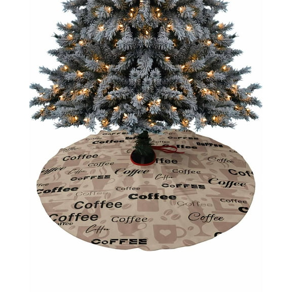 Brown Coffee Christmas Tree Skirt 48 Inches Large Christmas Skirt Tree, Coffee Theme Rustic Farmhouse Tree Skirt Christmas Decorations for Fireplace Party Holidays Indoor Outdoor