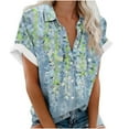 thumbnail image 2 of ALLLIST Short Sleeve Summer Tops for Women Blue Collared Floral Button Casual T-Shirts Womens Shirts Under $5, 2 of 5