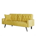 thumbnail image 4 of Aukfa Velvet Futon Sofa Bed with Cup Holder & Pillow for Home Office, Yellow, 4 of 10