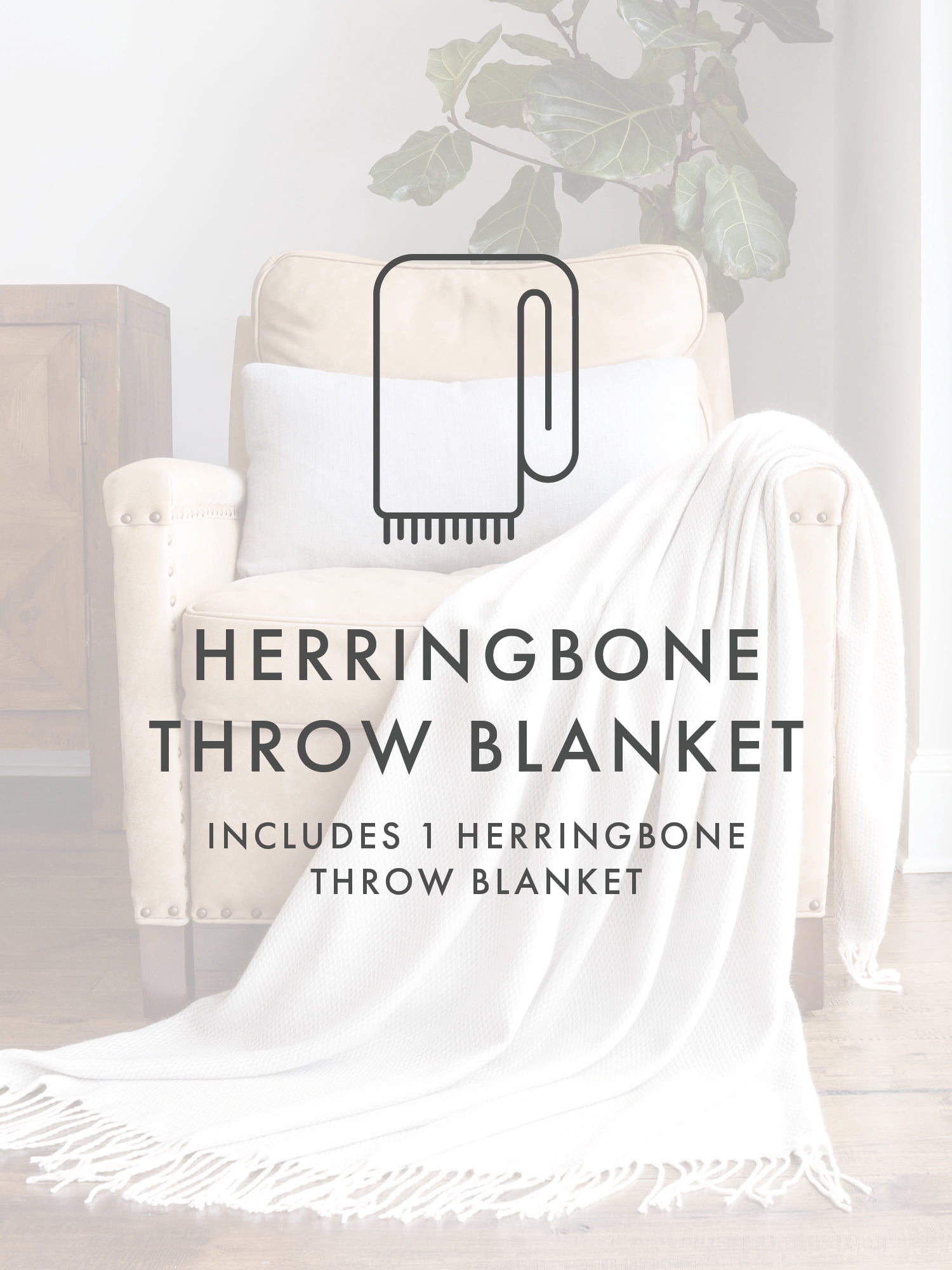 Comfort Canopy - Light Gray Herringbone Throw Blanket with Fringed Edges