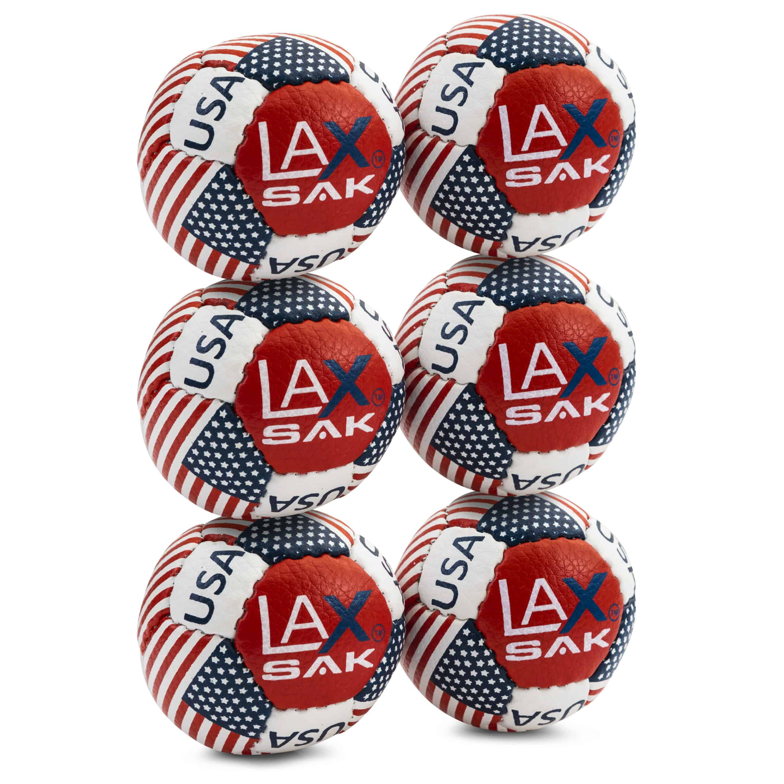 6 Pack American Flag Lax Sak Lacrosse Training Balls. Same Weight