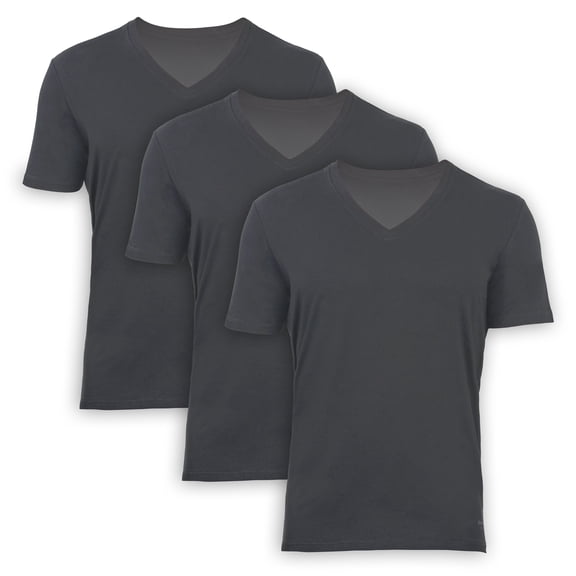 BAMBOOVEN V-Neck T-Shirts - Mens Undershirts Rayon Made from Bamboo - Modern Fit, Breathable, Moisture Wicking Undershirts for Men - 3 Pack (Dark Gray)