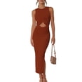 thumbnail image 2 of Coduop Women Sleeveless Crew Neck Long Dress,Ruched Hollow Out Party Dress,One-piece, 2 of 8