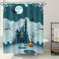 thumbnail image 1 of Enchanting Halloween Shower Curtain - Teal Bats Gothic Castle Design, 1 of 5