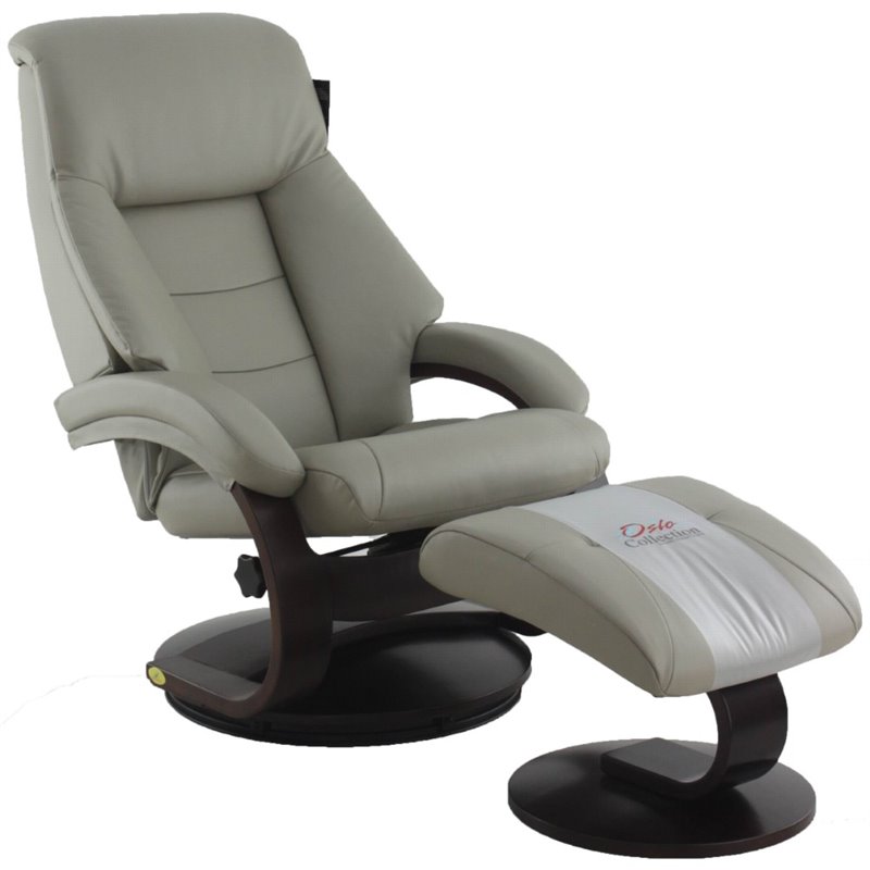 RelaxR Montreal Recliner and Ottoman in Top Grain Leather Putty