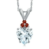 Gem Stone King 14K White Gold Sky Blue Aquamarine and Red Garnet Pendant Necklace for Women | 0.76 Cttw | Gemstone March Birthstone | Heart Shape 6MM | With 18 inch Chain