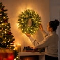thumbnail image 5 of Christmas Lamp Pines Branch Wreath with Warm LED Lights Festive for Door Wall Fireplace Decor,15.75in, 5 of 7