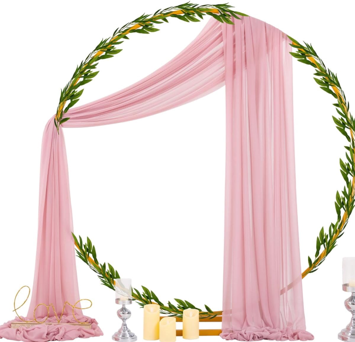 4 Piece 20Ft Dusty Rose Arch Draping Fabric Sheer Outdoor Curtain Backdrop