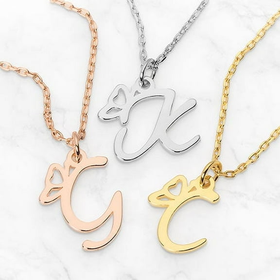 Personalized Planet Initial with Butterfly Accent Necklace ,Women's