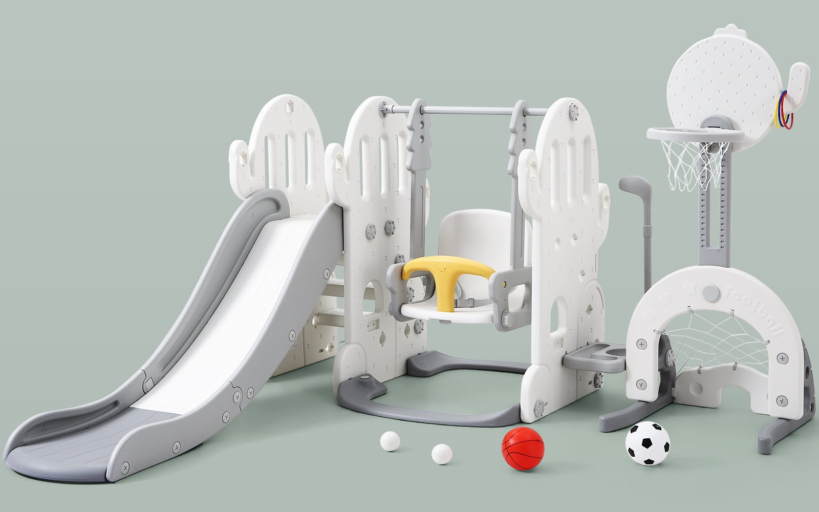 7-in-1 Toddler Slide and Swing Set,Kids Freestanding Slide Climber with Adjustable Swing and Basketball Hoop,Soccer Golf and Ring Toss Game,Indoor Outdoor Playset for Toddlers Age 1-6