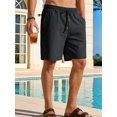 thumbnail image 5 of Men's Cotton Linen Drawstring Elastic Waist Knee Length Shorts Black S, 5 of 10
