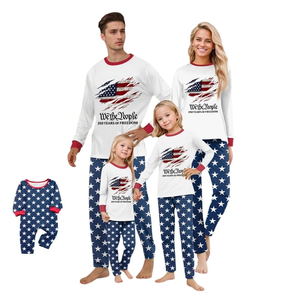 Matching Family 250th Independence Day Pajamas – 4th of July Pajamas Sets Holiday PJs - Anniversary American Flag 2 Pcs Holiday Family Pjs for Men, Women