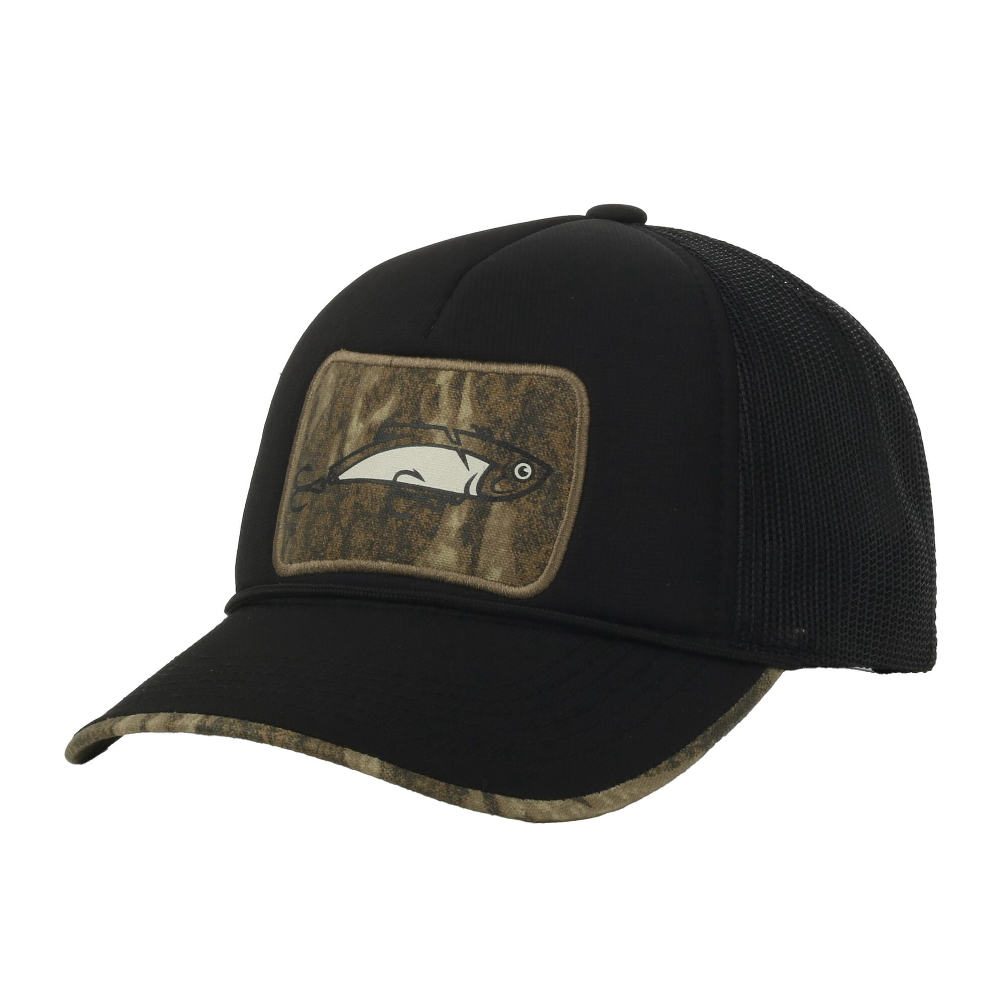 Mossy Oak® Black Foam Front Fishing Cap – New Bottomland Camo Patch, Snapback, One Size