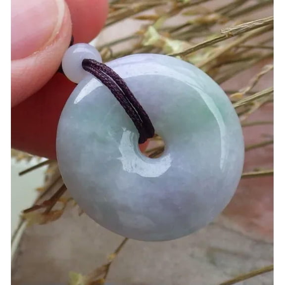 GKNET 1Pcs Natural Green Burma A Jade Jadeite Pendant Circle Bead Necklace 460083-Green