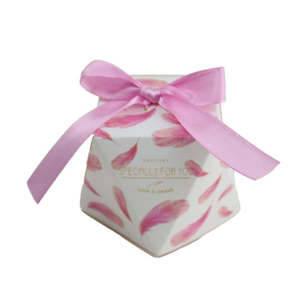 Toystoory Caja de dulces con lazo de 50 Uds., cajas de recuerdo de boda, bolsas de regalo, suministros octogonales portátiles para invitados, Kits de decoración para fiestas Rosa