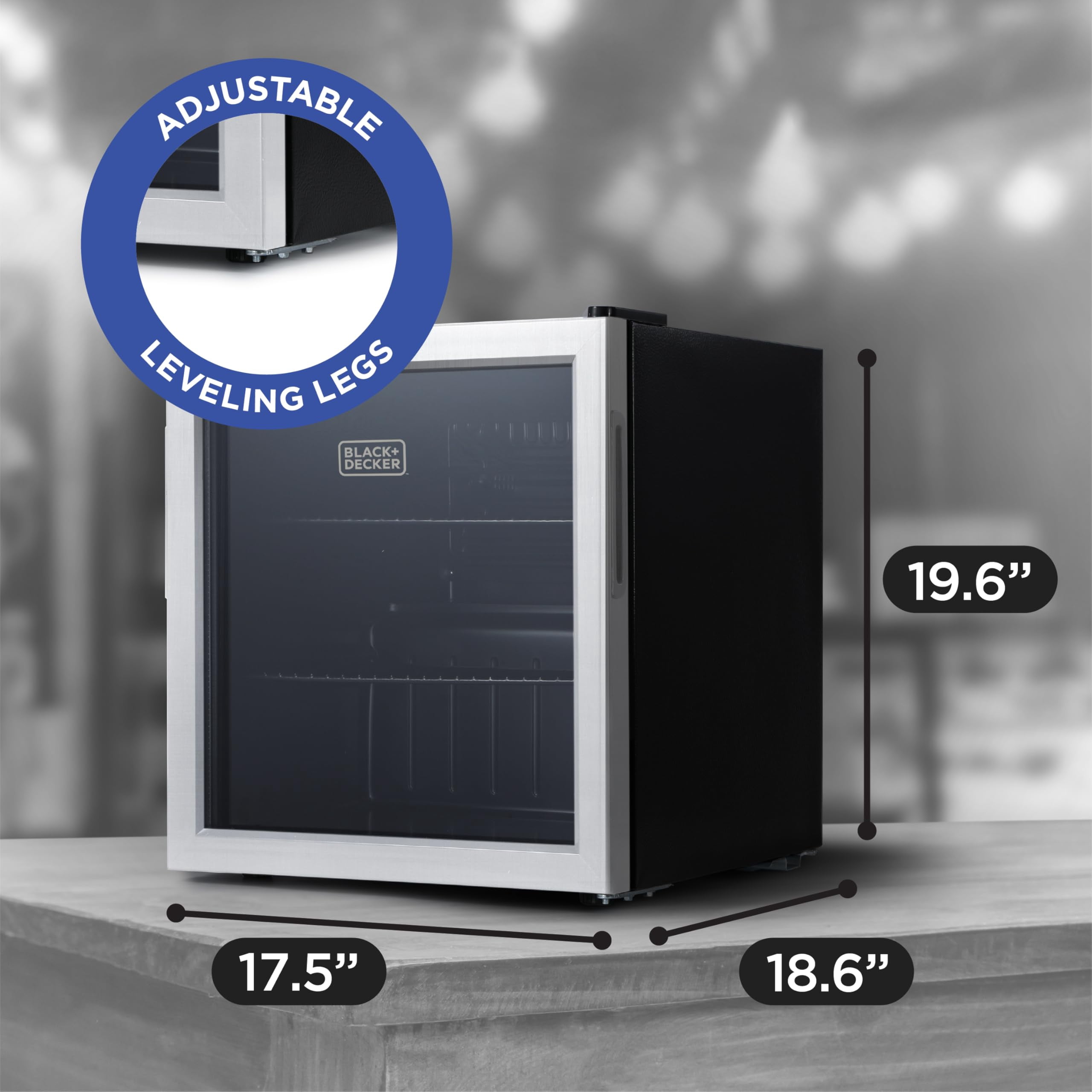 BLACK+DECKER 1.7 Cu. Ft. Beverage Cooler, Beverage Fridge With Double Pane Glass Door