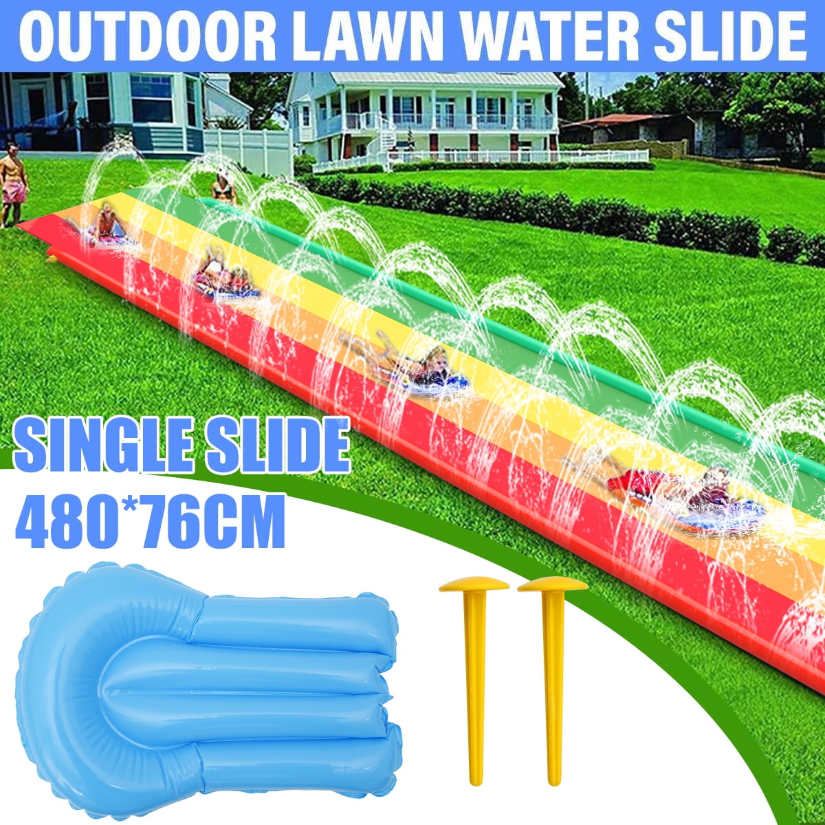 N/L Double Water Slide Inflatable,15Ft Lawn Water Slip and Slide Long Large Thick Surfing Watersports Toy Built in Sprinkler Spray Summer Toy for Outdoors 