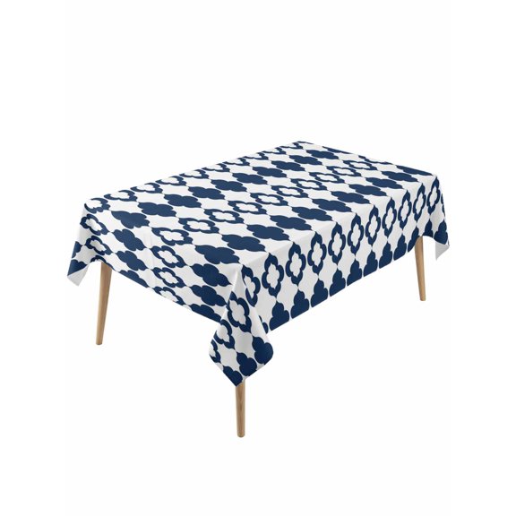 Bohemia Rectangle Tablecloth, Minimalist Geometric Pattern Abstract Dark Blue Waterproof & StainResistant Tablecloth, Washable Oil-proof Table Cover for Dining/Party/Wedding/Camping/Buffet 54x108 In