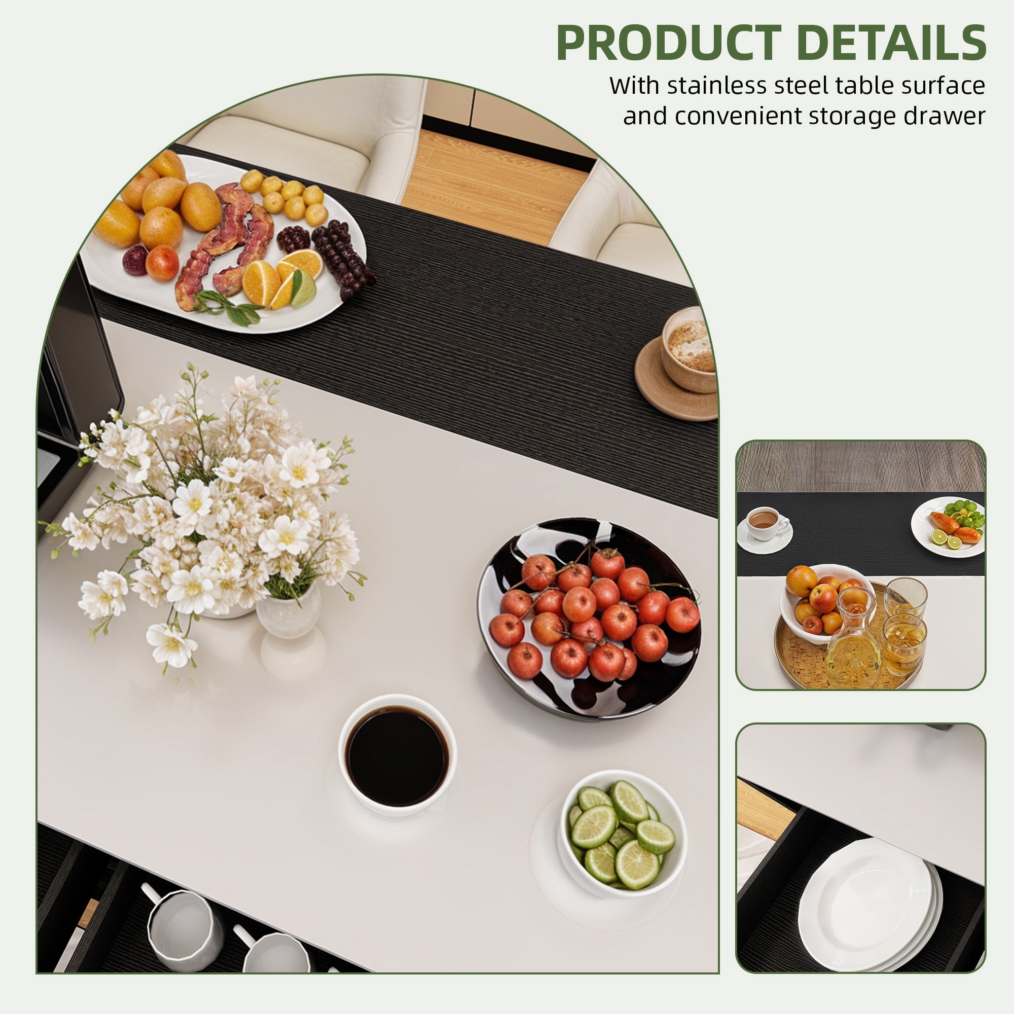 Uforic Kitchen Island with Drop Leaf & Storage, Kitchen Island Cart with Power Outlets, Black
