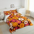 thumbnail image 3 of jejeloiu Vintage Floral Pattern Queen Comforter Set,Cartoon Flower Bedding Sets,Orange Daisy Bedding Comforter Set For Men Women,Microfiber Bedroom Decor Reversible,3pcs, 3 of 8