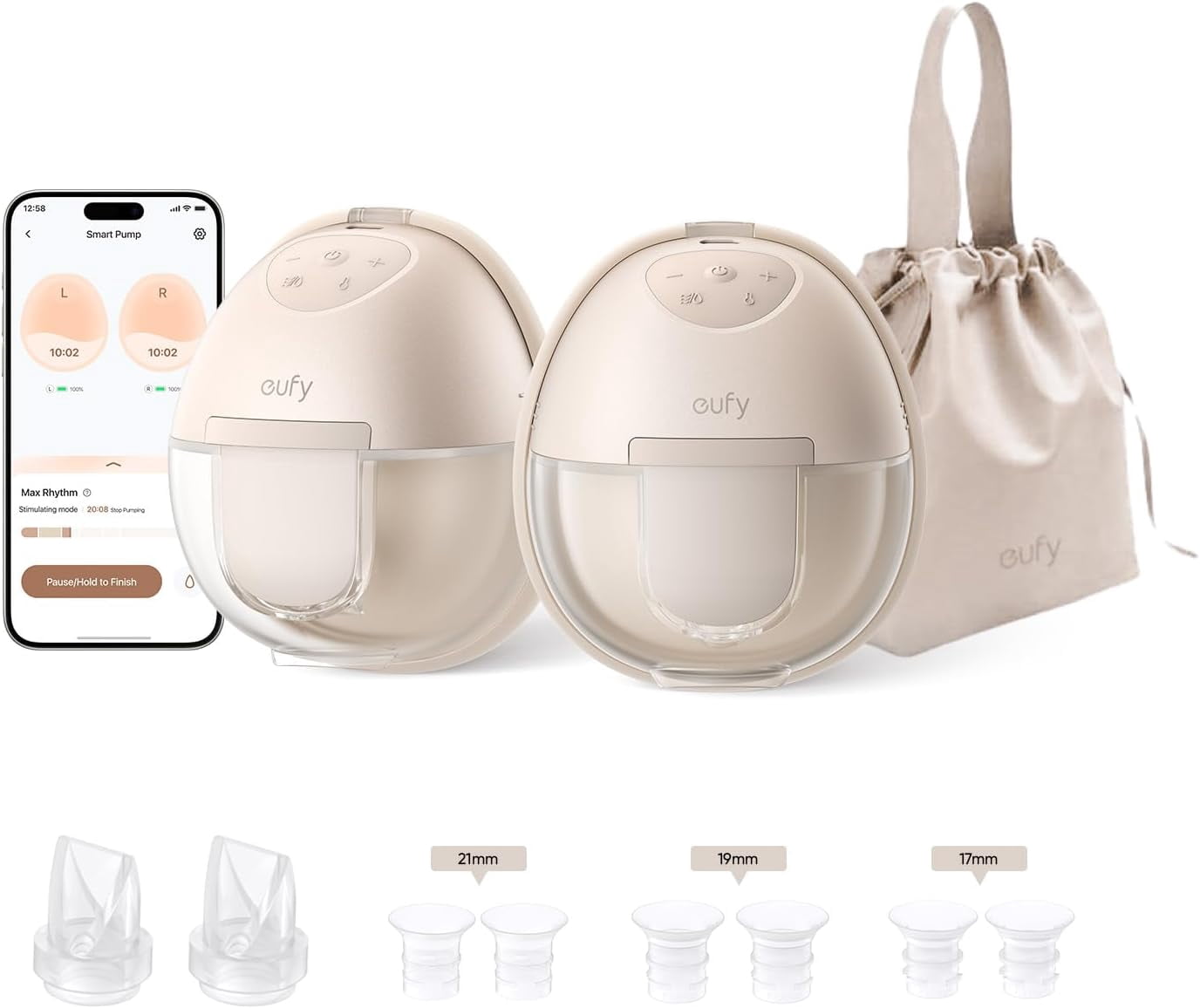 eufy Heated Wearable Breast Pump S1with Original Diaphragm (2-Pack), Hands-Free Breast Pump with Industry-Leading HeatFlow™ Tech, App-Controlled OptiRhythm™,