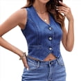 thumbnail image 2 of Chaleco Vaquero Sin Mangas con Cuello en V para Mujer Azul Oscuro XL, 2 of 9