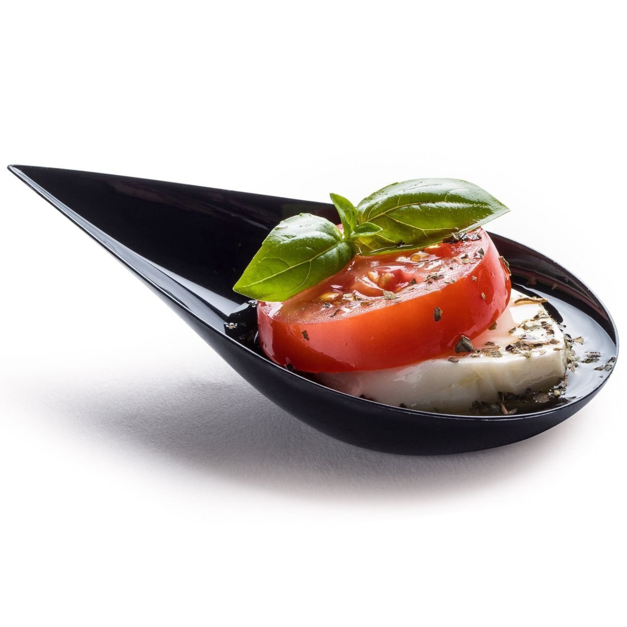 DLux 100 4in Tear Drop Mini Appetizer Plates, Reusable Black Plastic